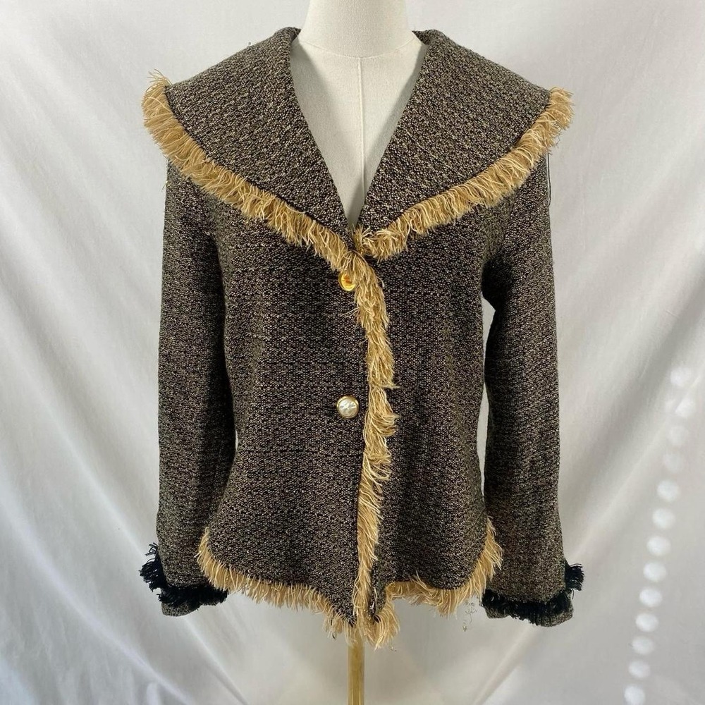 Tiffany Alana Brown Fringed Jacket Size 12 Boho Y2K Mcbling Chic